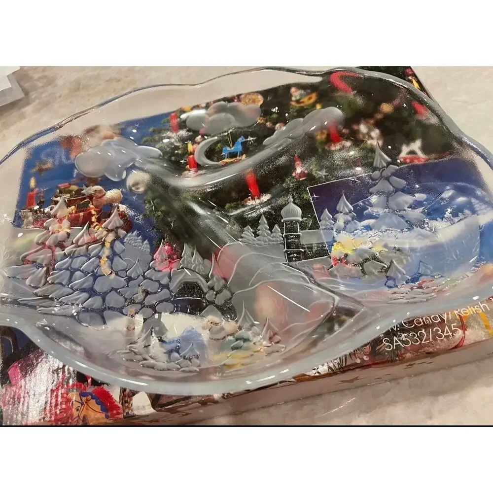 Winterland Crytal glass etched Holiday candy tray in box Christmas 12-1/2